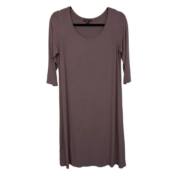 Eileen Fisher Midi T-Shirt Dress S Gray 3/4 Sleeve Casual Stretchy Pullover USA - Picture 1 of 8